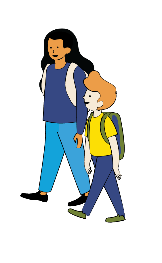 Illustration of older girl and younger boy walking