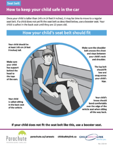 An image of a tips sheet for seat belts for children